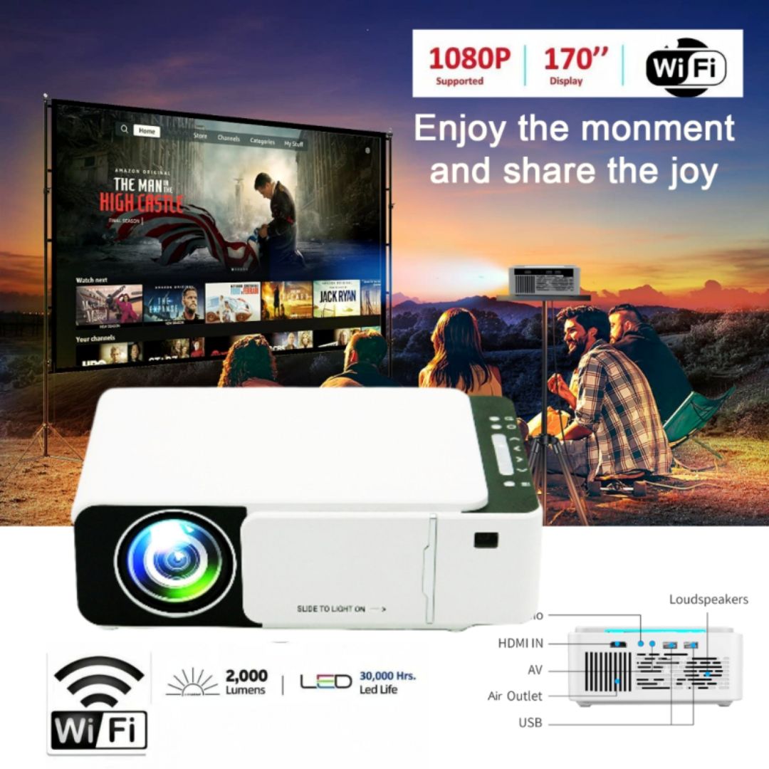 T5 Smart Portable LED Projector - 1080P HD Video, WiFi, Mirascreen, SameScreen, Direct YouTube, VGA, HDMI, USB