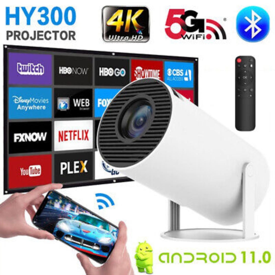 HY300 Portable Projector - Round Design, Android Full HD Movie Projector for Home Theater