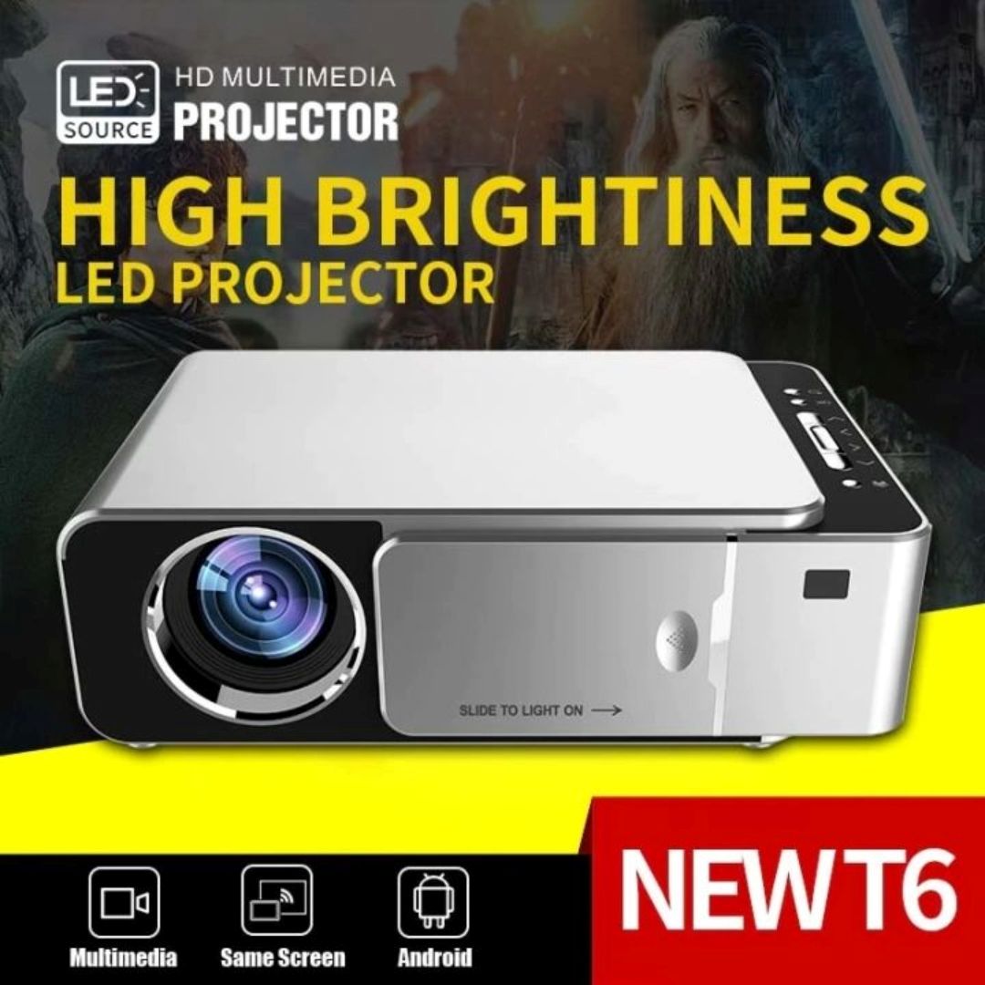 T6 Portable HD Android Projector 3500 Lumens, 1280x720, USB, HDMI, VGA, AV for Home Theater