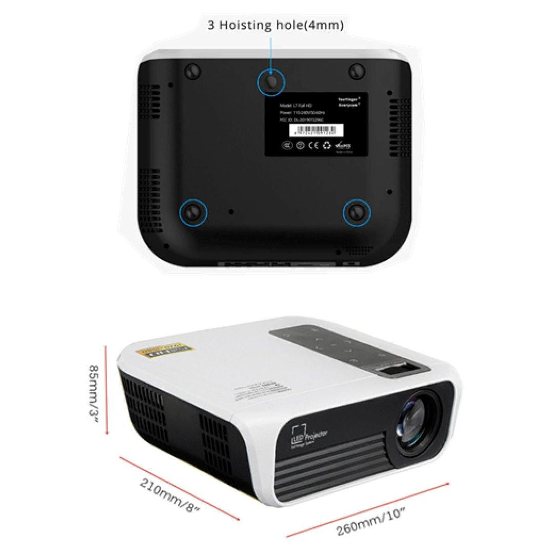 1080P T8 Android Portable LED Projector - 4K Support, 3000 Lumens, HDMI Mini Projector for Home Theater and Media Playback