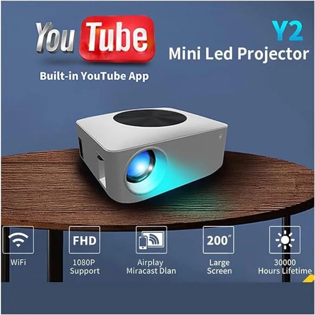 Y2 Mini LED Projector - 1080P Full HD, WiFi, Wireless, HDMI, 4K Support for Home Theater & Office