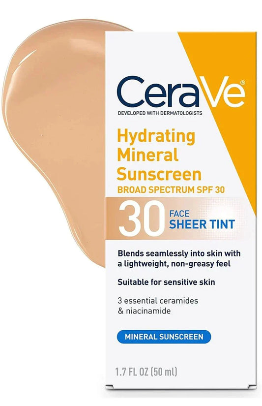 CeraVe Hydrating Sheer Sunscreen SPF 30 for Face and Body | Mineral & Chemical Sunscreen with Zinc Oxide, Hyaluronic Acid, Niacinamides and Ceramides| Paraben Free Fragrance Free | 3 Ounces