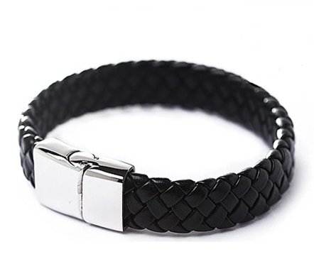 Vintage Men Leather Wristband Braided Magnetic Clasp Bracelet Bangle